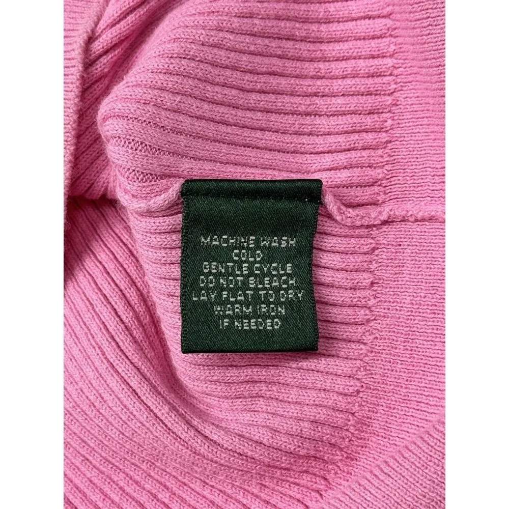 Lauren Ralph Lauren 3X Pink Ribbed V Neck Sweater Plus Size Preppy Chic
